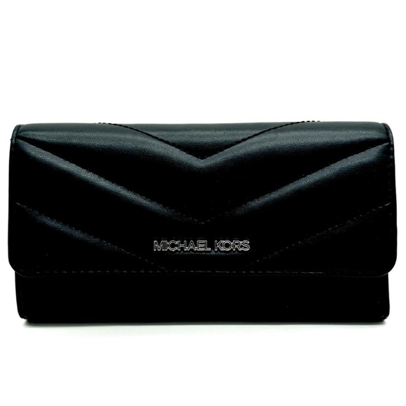 Michael Kors Large Quilted Trifold Wallet Black/Silver - Picture 2 of 9